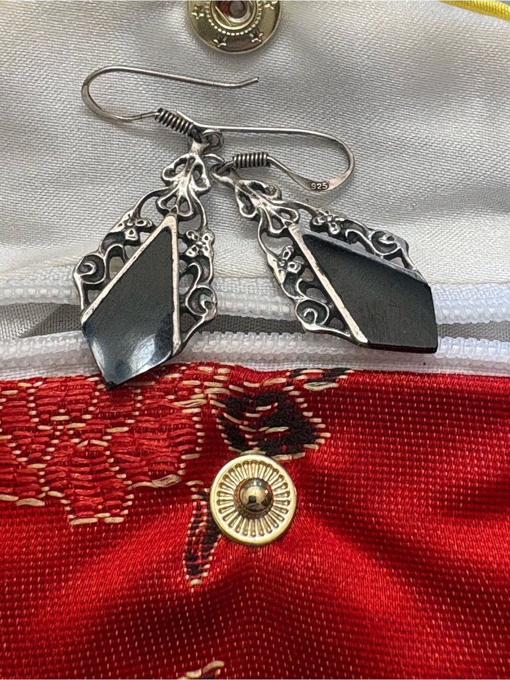 Sterling Silver Black Teardrop Dangle Earrings